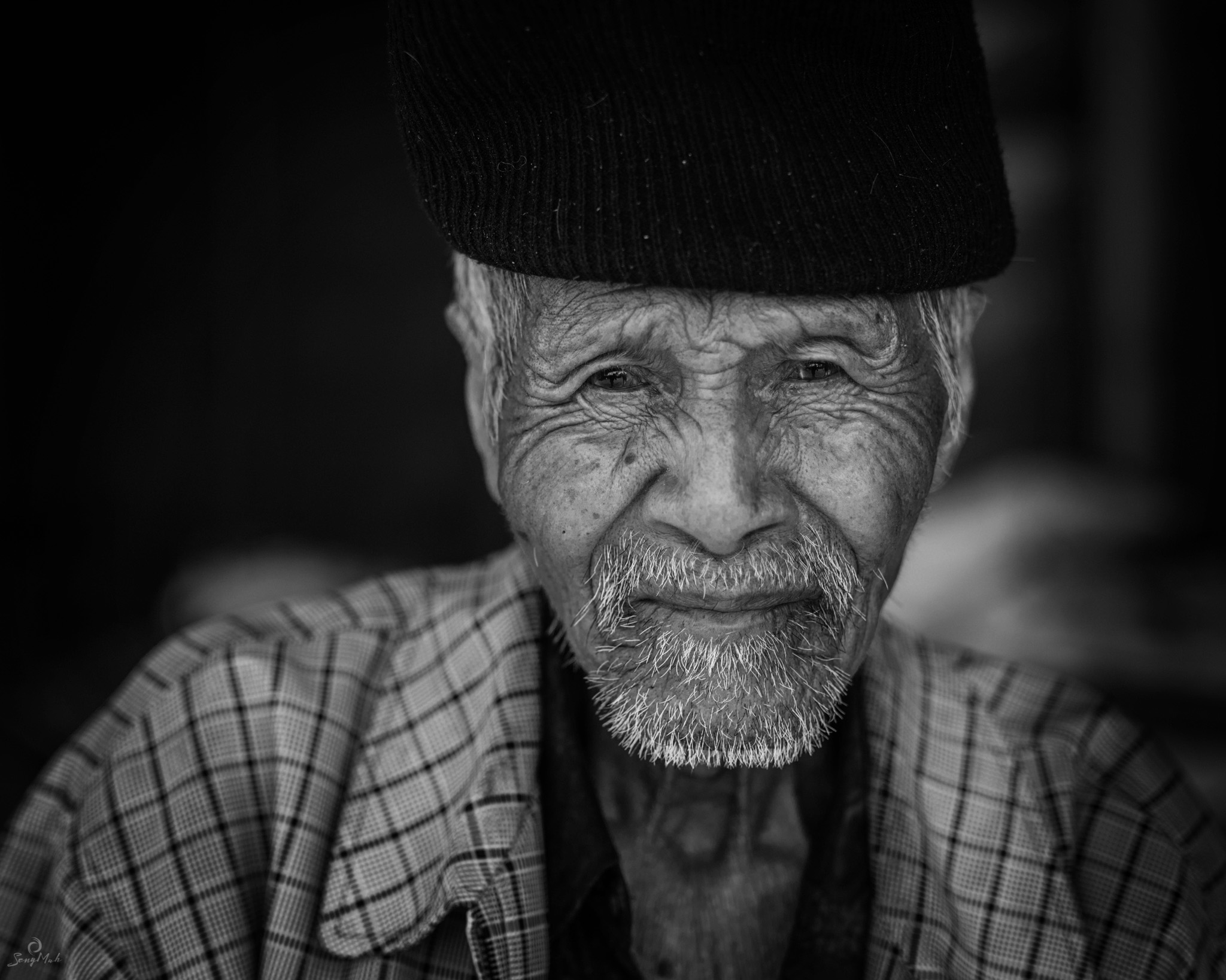Black and white portrait of 80 year old Balinese Man