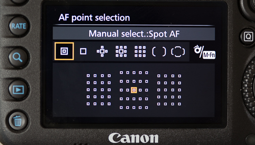 Canon 7D Mark II autofocus area options