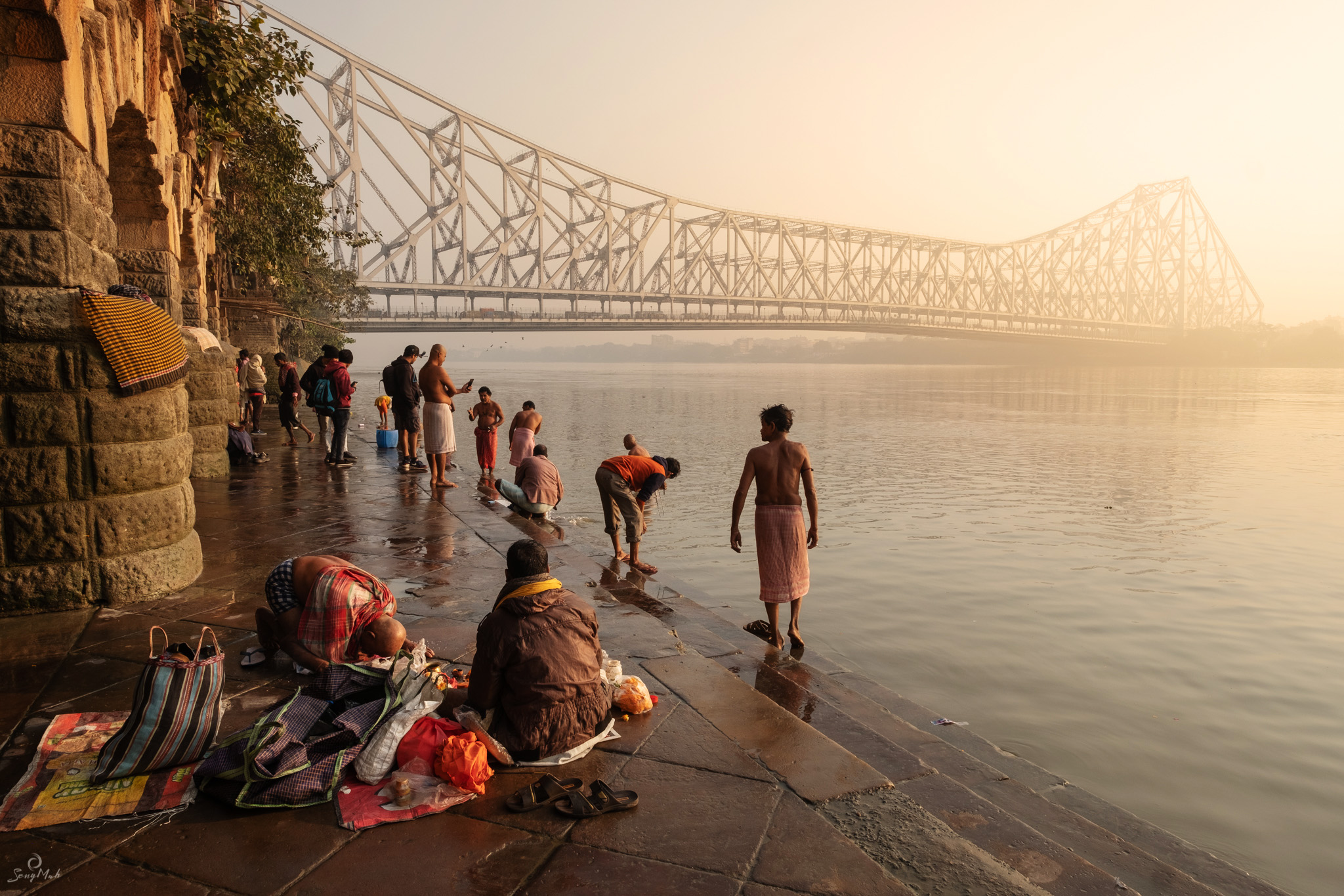A view of the ghats at sunrise