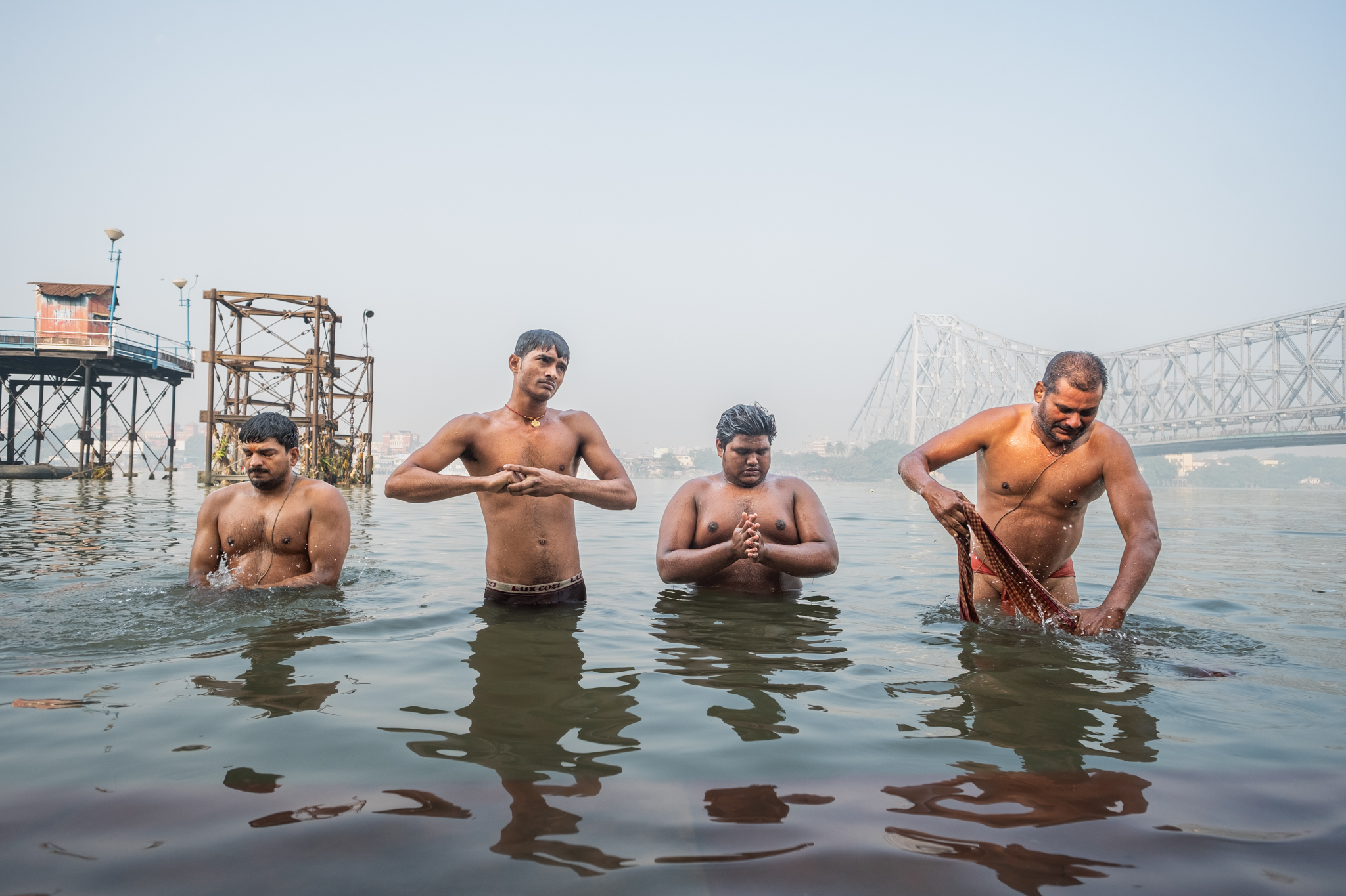 Wrestlers bathing in Hooghly River, Kolkata